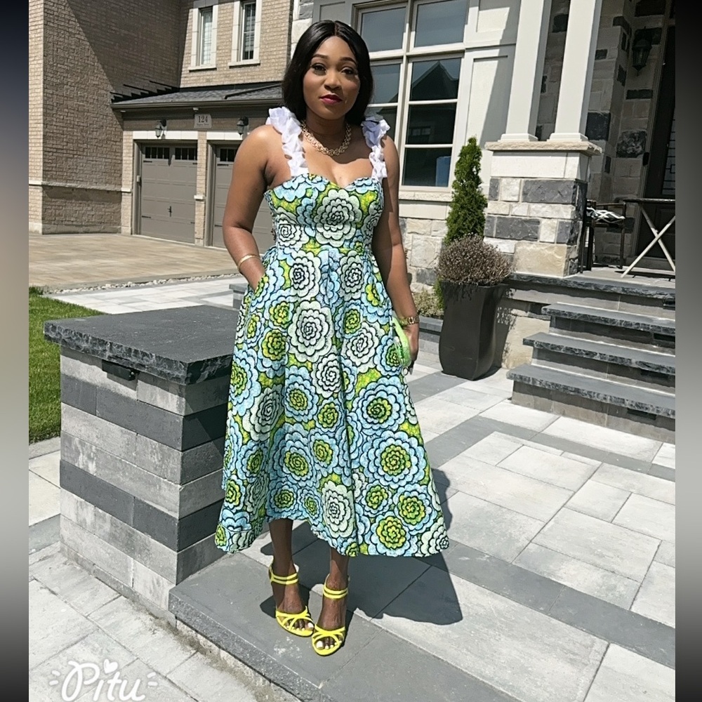Floral Green and Blue Midi Dress